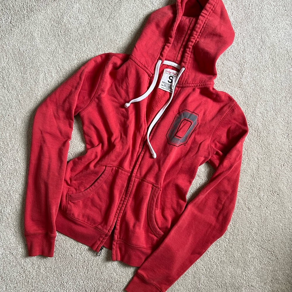 Vintage Wash Red Zip Up Ohio State Hoodie